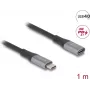 Delock - USB-pikenduskaabel - 24 kontaktiga USB-C (isane) 24 kontaktiga USB-C (emane) - USB 2.0 / USB 3.2 / USB4 / Thunderbolt 3 5 A - 1,0 m - must, hall (81201)