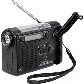 Renkforce RF-CR-200 kaasaskantav raadio UKW, MW, KW laetav, päikesepaneel, käsivänt, äratusfunktsioon, taskulamp Must (RF-4694806)