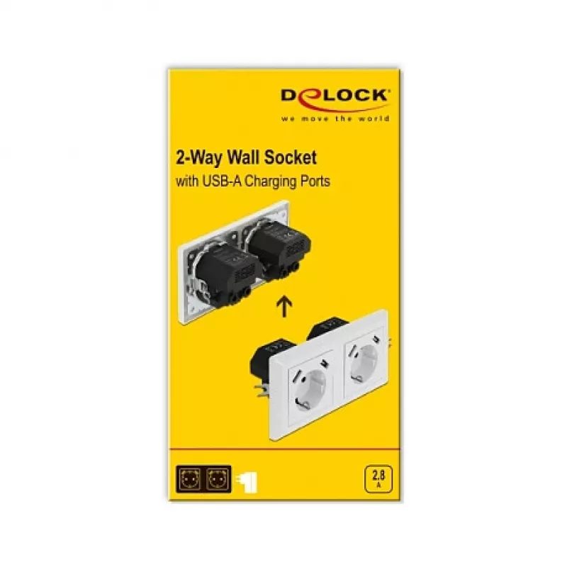Seinapistikupesa DeLOCK 2-suunaline 4 USB-pordiga 2 x 2,8 A
