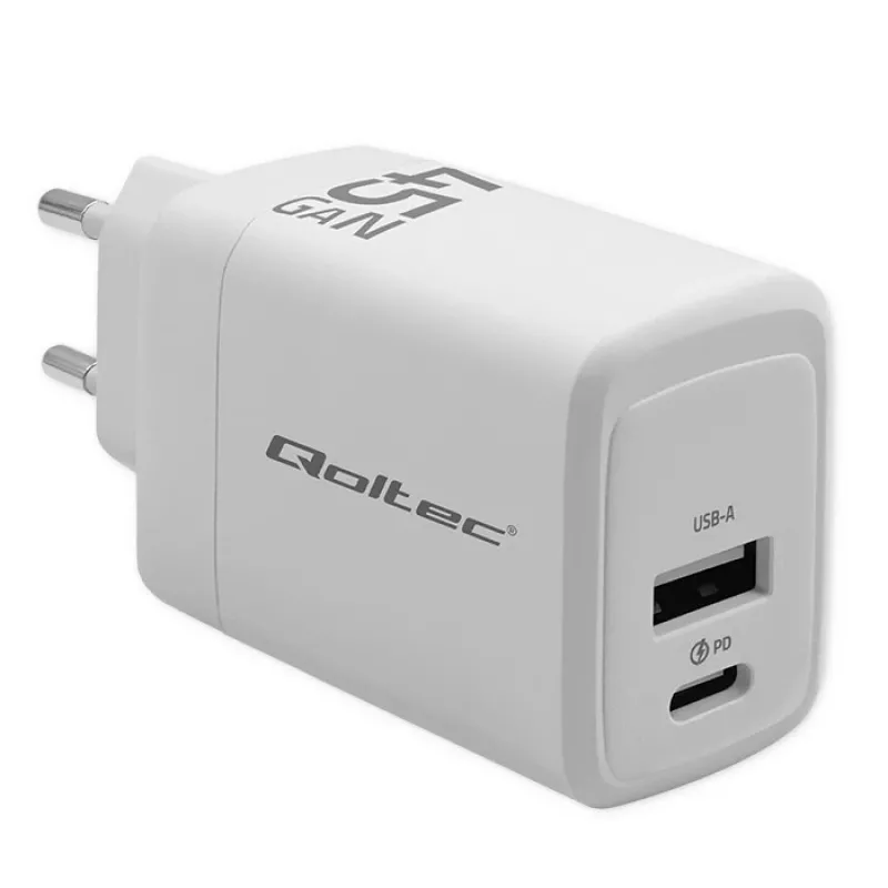 GaN 45W laadija 5V 20V 1.5A 3A, 1xUSB C PD, 1xUSB