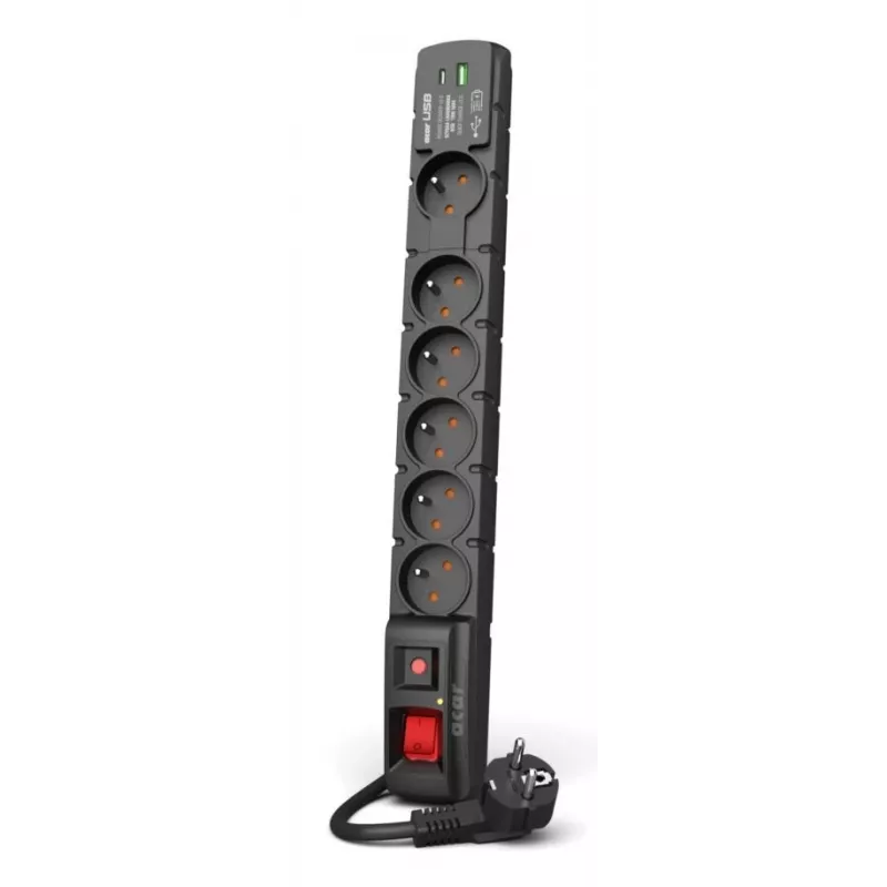 Liigpingekaitse ACAR W2436 Must 6 vahelduvvoolupistikut 230V 1,5 m