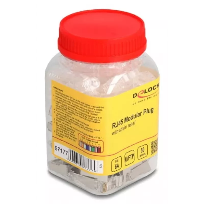 DeLOCK 67177 RJ45 juhtmepistik, hõbedane, läbipaistev, isane, 50 tk