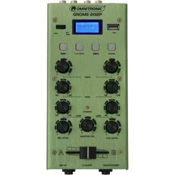 Minimikser Omnitronic GNOME-202P — 2-kanaliline kompaktne helimikser, roheline
