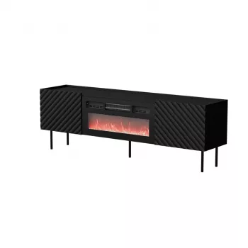 TV-kapp Cama Meble LUCCA 180x40x59 cm, must pealispind ja raam, puitlaastplaat, sisaldab musta kaminat