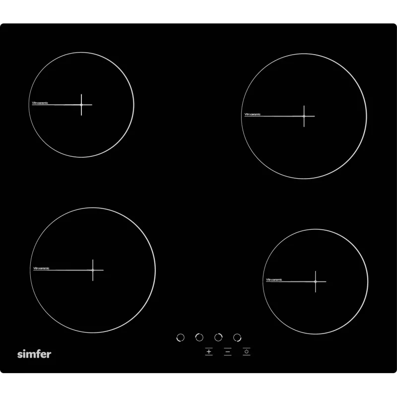 Sisseehitatav pliit SIMFER H6.040.DECSP — 4 keraamilist tsooni, puutetundlik juhtimine, must