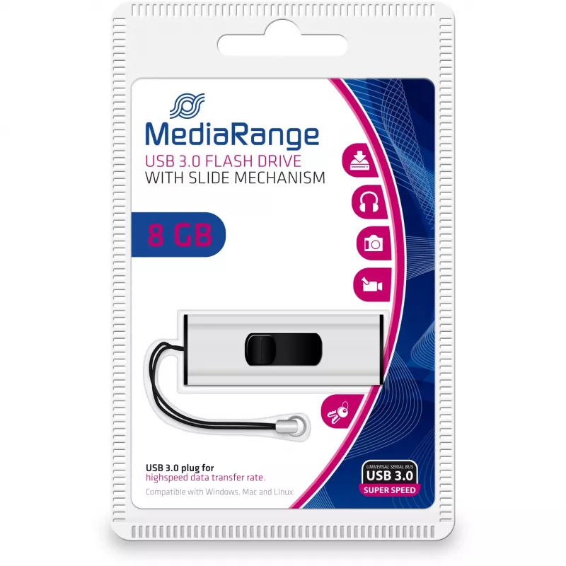MediaRange SuperSpeed - USB-mälupulk - 8GB - USB3.0 - Must/Hõbe (MR914)
