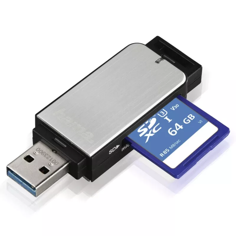 Hama 123900 kaardilugeja USB 3.2 Gen 1 (3.1 Gen 1) Must, Hõbedane