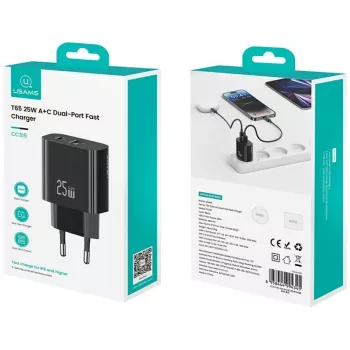 USB-laadija usams USA001629 25 W 1×USB-C + 1×USB-A kiirlaadimine