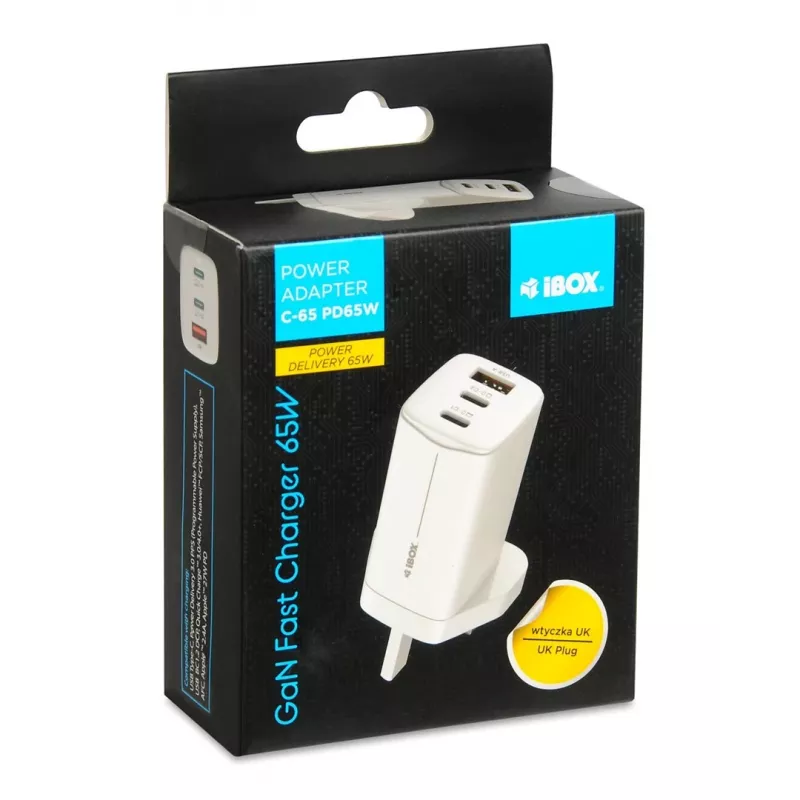 iBOX C-65 Valge, GaN 65W universaalne laadija UK pistikuga