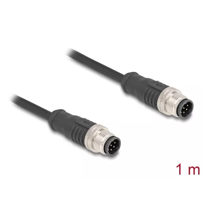 DeLOCK M12 kaabel A-kodeeritud 8 kontaktiga isane-isane Cat5e 1 m Must