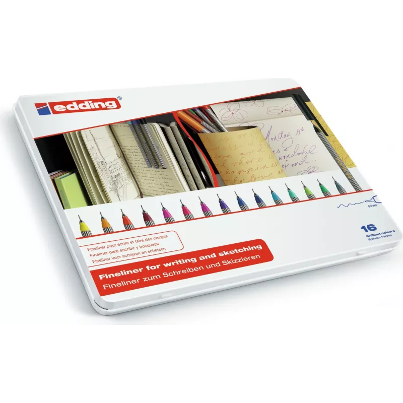 Fineliner pen set Edding 55 — multicolour, round tip, 16 pcs