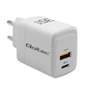 Laadija QOLTEC 51824 GaN 35W USB-C PD ja USB QC 3.0, 5–20 V, 1x USB-C, 1x USB-A