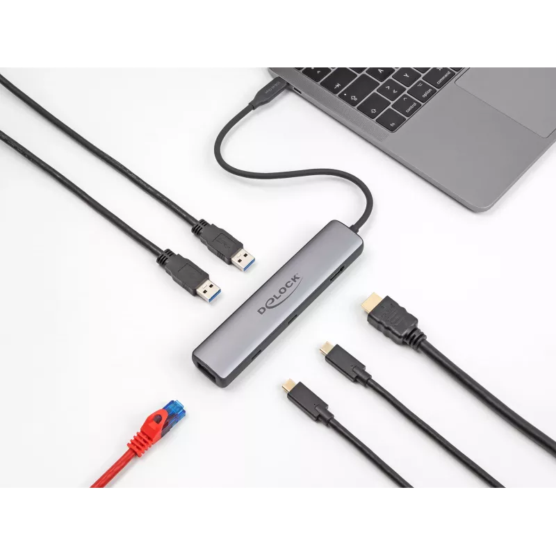 DeLOCK USB USB-C dokkimisjaam 8K HDMI USB 10 Gbps 2.5 Gigabit LAN PD 100W