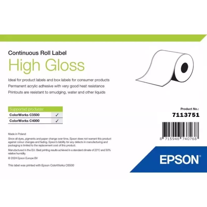 Epsoni etiketirull 7113751, kõrgläikega viimistlus, laius 76 mm, pikkus 33 000 mm