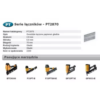 Naelariba Bostitch PT2870 sile paberköidetud PT 33 2,80 mm x 70 mm 2200 tk