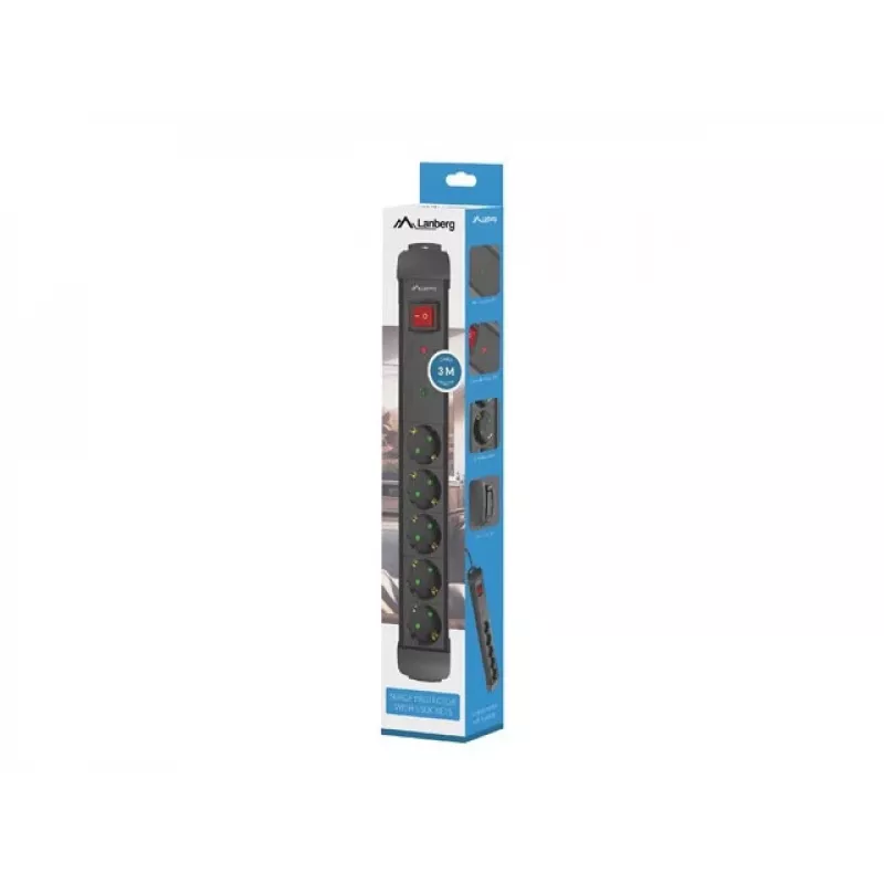 Lanberg SP1-05F-0300-BK pikendusjuhe 3 m 5 vahelduvvoolupesa siseruumidesse must
