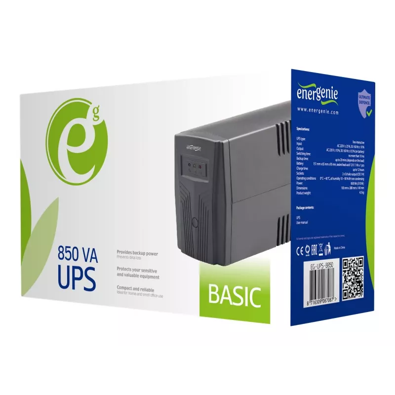 Gembird EG-UPS-B850 katkematu toiteallikas (UPS) Line-Interactive 0,85 kVA 510 W