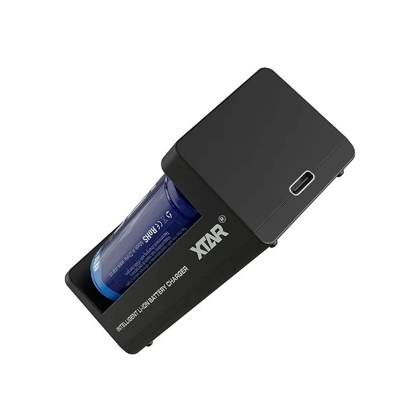 XTAR kahepesaline Li-ioon akulaadija 18650 elementidele, USB-C sisend, 2 pesa, must, LED-indikaatorid