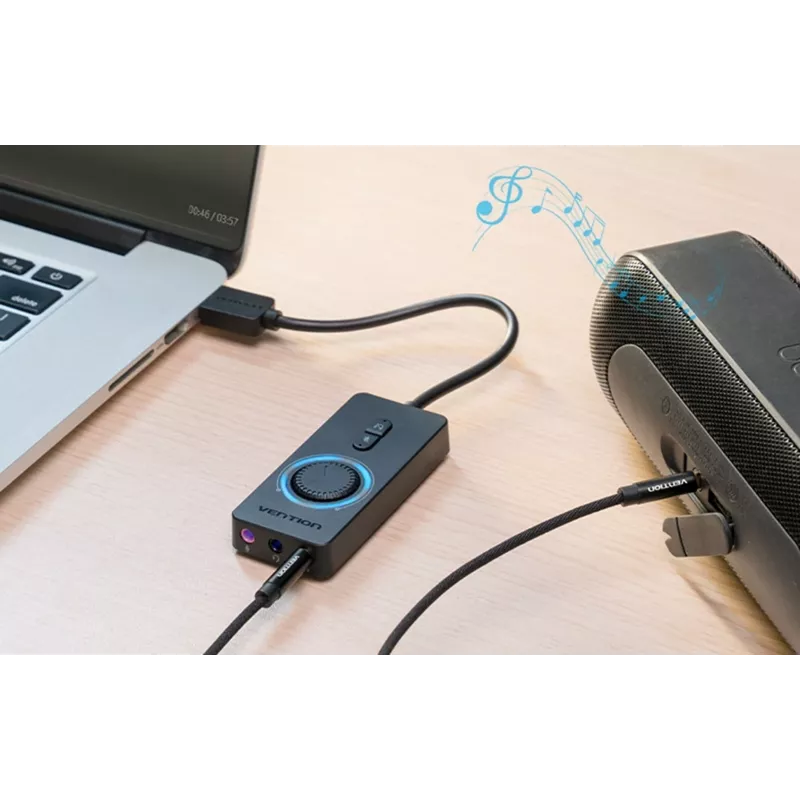 Väline USB 2.0 helikaart Vention CDRBF — 16-bitine, 44,1–48 kHz, USB-toitega, 1 m kaabel, sisend-liin/väljund-liin