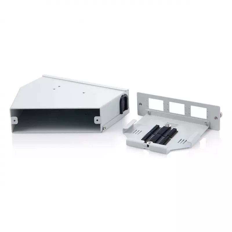 DIN-liistule paigaldatav kiudoptiline jätkujaotur DIGITUS DN-96893 — nurga all, 6 SC DX / LC Quad, alumiinium, hall