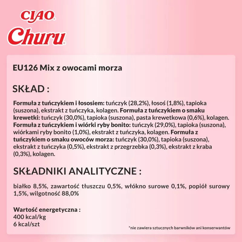 Märjad kassimaiused INABA Churu Variety Box Seafood — 20 x 14 g tuubi, kalapasta, teraviljavaba, suhkru- ja gluteenivaba