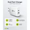 USB-C Dual-Fast Charger, PD, GaN, 65 W (valge, 1x USB-C, 1x USB-A, Power Delivery)