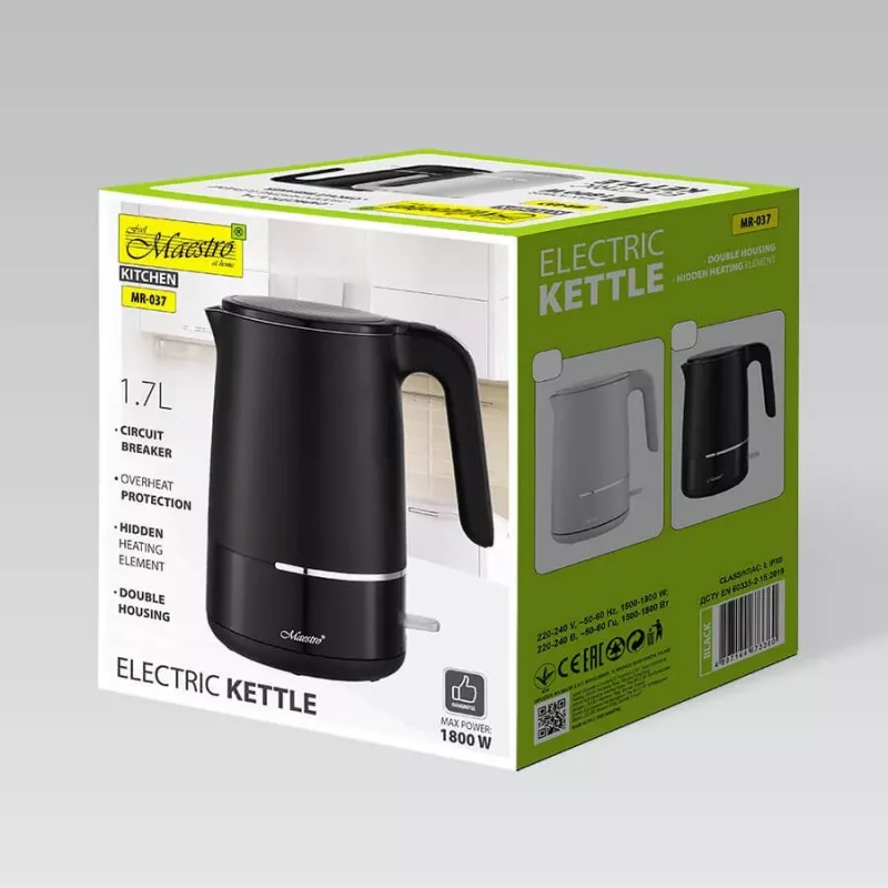 Maestro MR-037 elektriline veekeetja 1,7 L 1800 W (MR-037-BLACK) Must