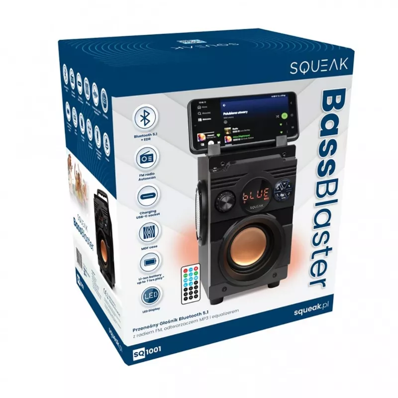 Squeak Bassblaster Bluetooth 5.1 kõlar, FM-raadio, MP3-mängija SQ1001
