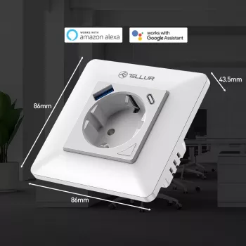 Tellur TLL331531 nutikas WiFi seinapistik — 3600 W, 16 A, WiFi-kaugjuhtimine