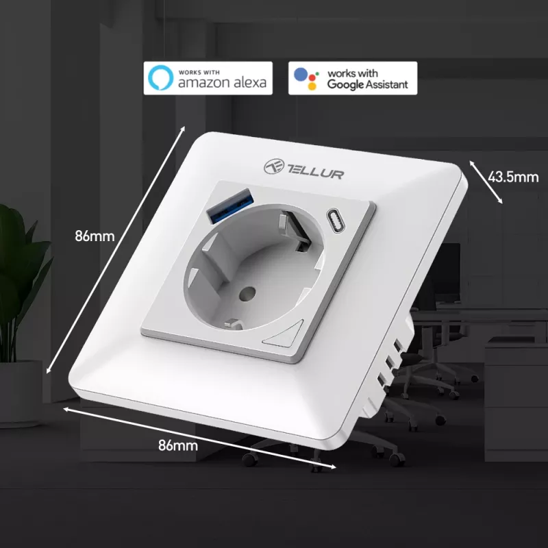Tellur TLL331531 nutikas WiFi seinapistik — 3600 W, 16 A, WiFi-kaugjuhtimine
