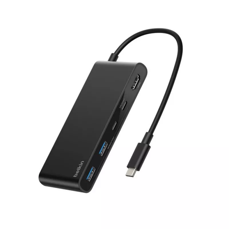 Belkin Connect, USB Type-C, HDMI, USB 2.0 Type-A, USB 3.2 Gen 1 (3.1 Gen 1) Type-C, MicroSD (TransFlash), SD, must, ümmargune kaabel, 0,2 m