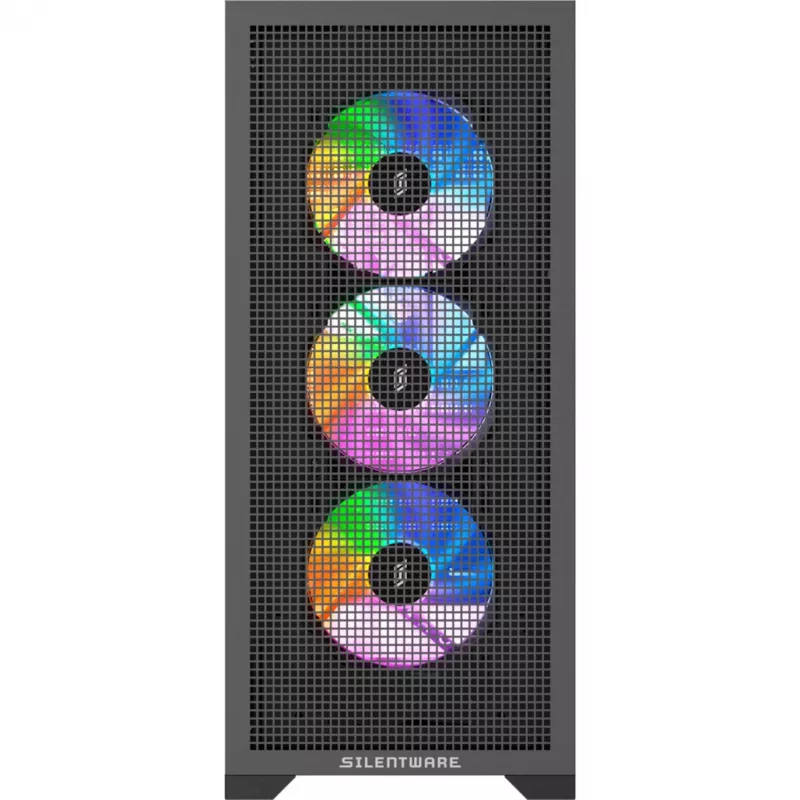 PC korpus Silentware Core 100 A-RGB Must — mudel CORE100Must, A-RGB valgustus, kesktorni vormitegur