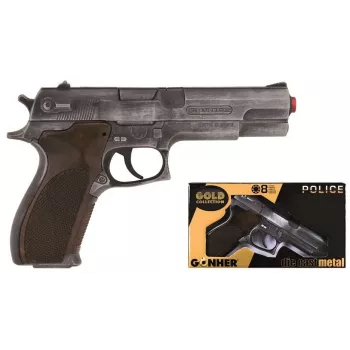 Mängunoolerelv Pulio Police gun metal GONHER 45/1 15545/1 — metallviimistlusega ühelasuline mängutulirelv