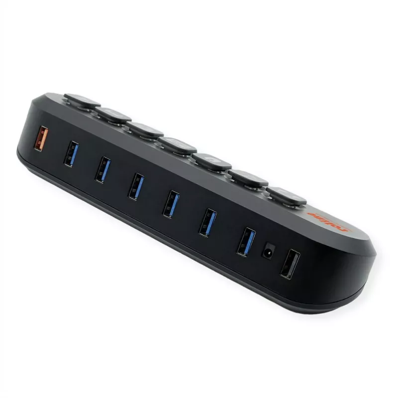 ROLINE USB 3.2 Gen 1 jaotur, 7-port, vahetatavad nupud, Type-A ühenduskaabel