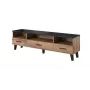 TV-alus Cama Meble LOTTA 180 cm — Wotan tammepuidust raam, matt must pealisplaat, 1800×400×530 mm