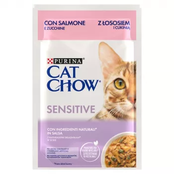 Purina Cat Chow Sensitive Gig lõhe ja suvikõrvitsaga kastmes - märgtoit kassidele - 85 g