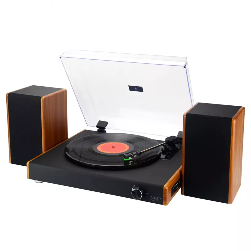 Rihmajamiga plaadimängija Adler AD 1915 USB — keraamiline taldrik, 45 RPM, alalisvoolumootor, Bluetooth 5.4, USB-väljund, 2×10 W kõlarid