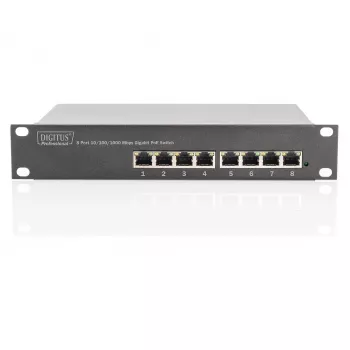 DIGITUS Gigabit Ethernet PoE Switch 8-pordine PoE+ 10-tolline riiul, kuni 80 W PoE eelarve