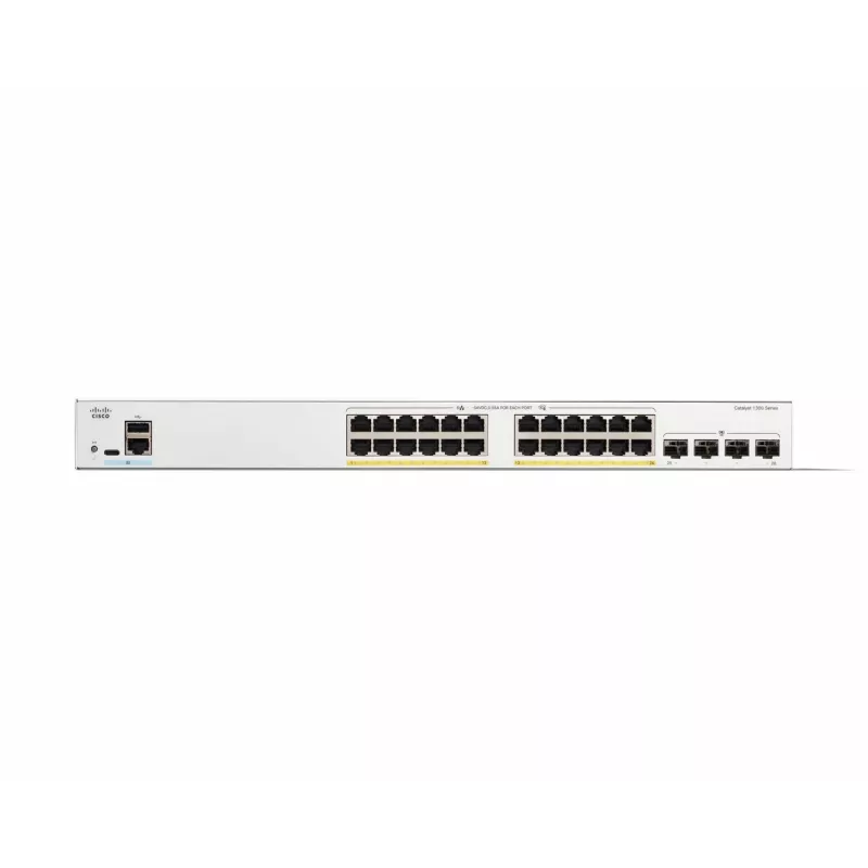Cisco Catalyst 1300-24FP-4G hallatav lüliti, 24 porti GE, täis PoE, 4x1GE SFP, piiratud eluaegne kaitse (C1300-24FP-4G)