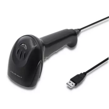 Pihuarvuti vöötkoodilugeja QOLTEC 50866 — 1D laserskanner, USB juhtmega, 600 mm lugemiskaugus, must, 161,5×88×77 mm