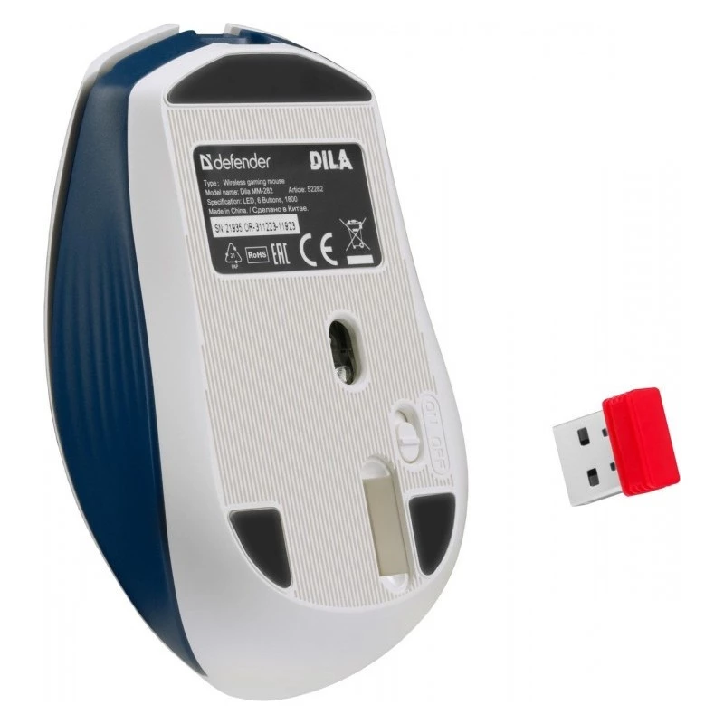Juhtmevaba mängurihiir DEFENDER MM-282 RF — mõlemakäeline, optiline 1800 DPI, 5 nuppu, USB, akutoitel