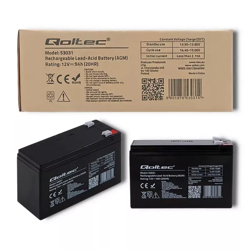 Katkematu toiteallika aku QOLTEC 53031 12V 9Ah roheline, 152×94×65 mm, 2.35 kg