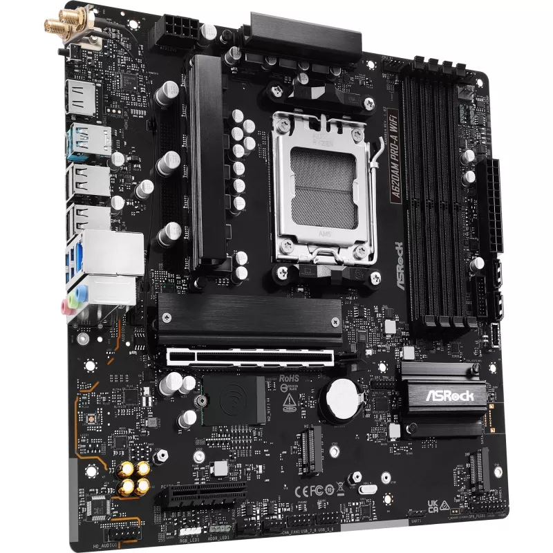 Emaplaat ASRock A620AM Pro-A WiFi AM5 mATX — AMD A620, pesa AM5, DDR5 kuni 256 GB, Wi‑Fi 6E, 2,5 Gb LAN, HDMI 2.1