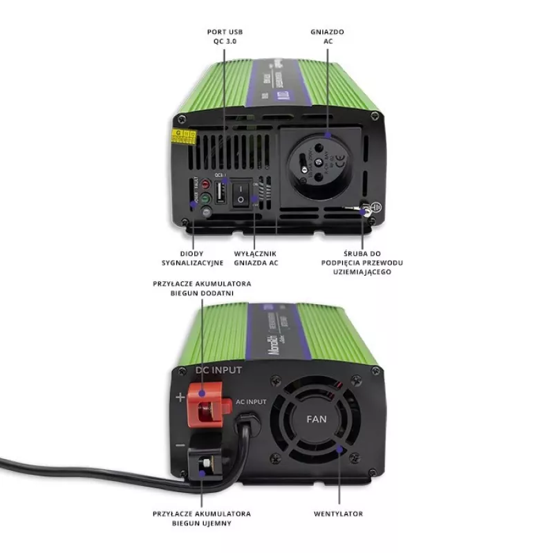 Autoinverter Qoltec Monolith 1200 W roheline 12 V