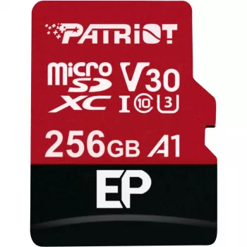 MicroSDXC mälukaart PATRIOT PEF256GEP31MCX 256GB Class 10 U3 V30 lugemine 100 MB/s kirjutamine 80 MB/s SD-adapteriga