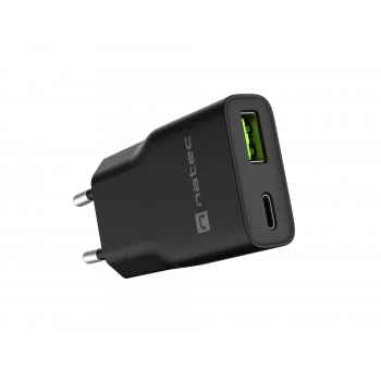 Toiteadapter NATEC Ribera NUC-2377 — 1×USB-A, 1×USB-C, 3 A väljund