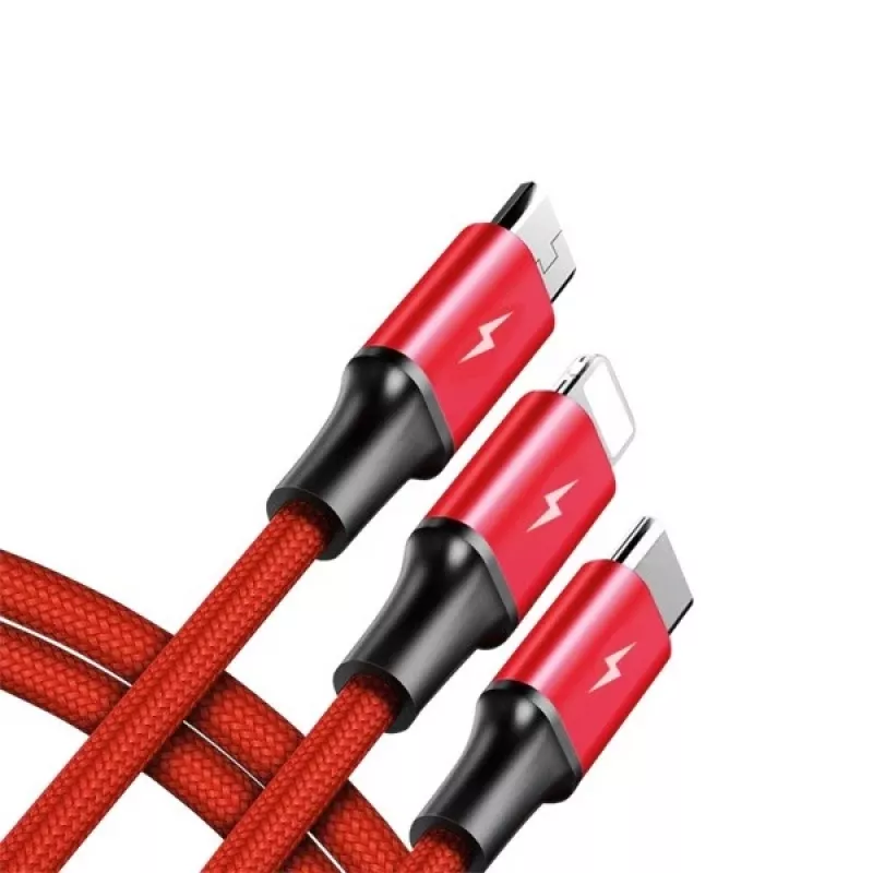 UNITEK C4049RD USB-kaabel 1,2 m USB A USB C/Micro-USB B/Lightning Punane