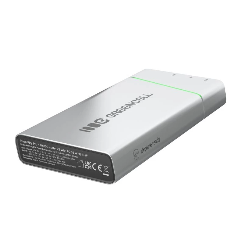 Kaasaskantav aku roheline Cell BPLGC20P 20800 mAh liitiumioon, USB-C PD 65W, 2x USB-C + 1x USB-A, alumiiniumkorpus