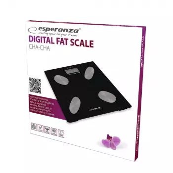 Elektrooniline isikukaal ESPERANZA EBS022K — digitaalne rasvakaal, karastatud klaas, 180 kg, KMI, 12 kasutaja mälu