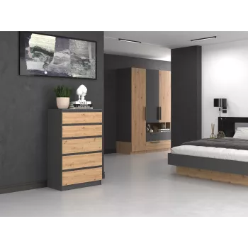 Kummut top e shop M5 ANTRACYT/ARTISAN 5 sahtlit, antratsiit/tamm, 700×1095×400 mm